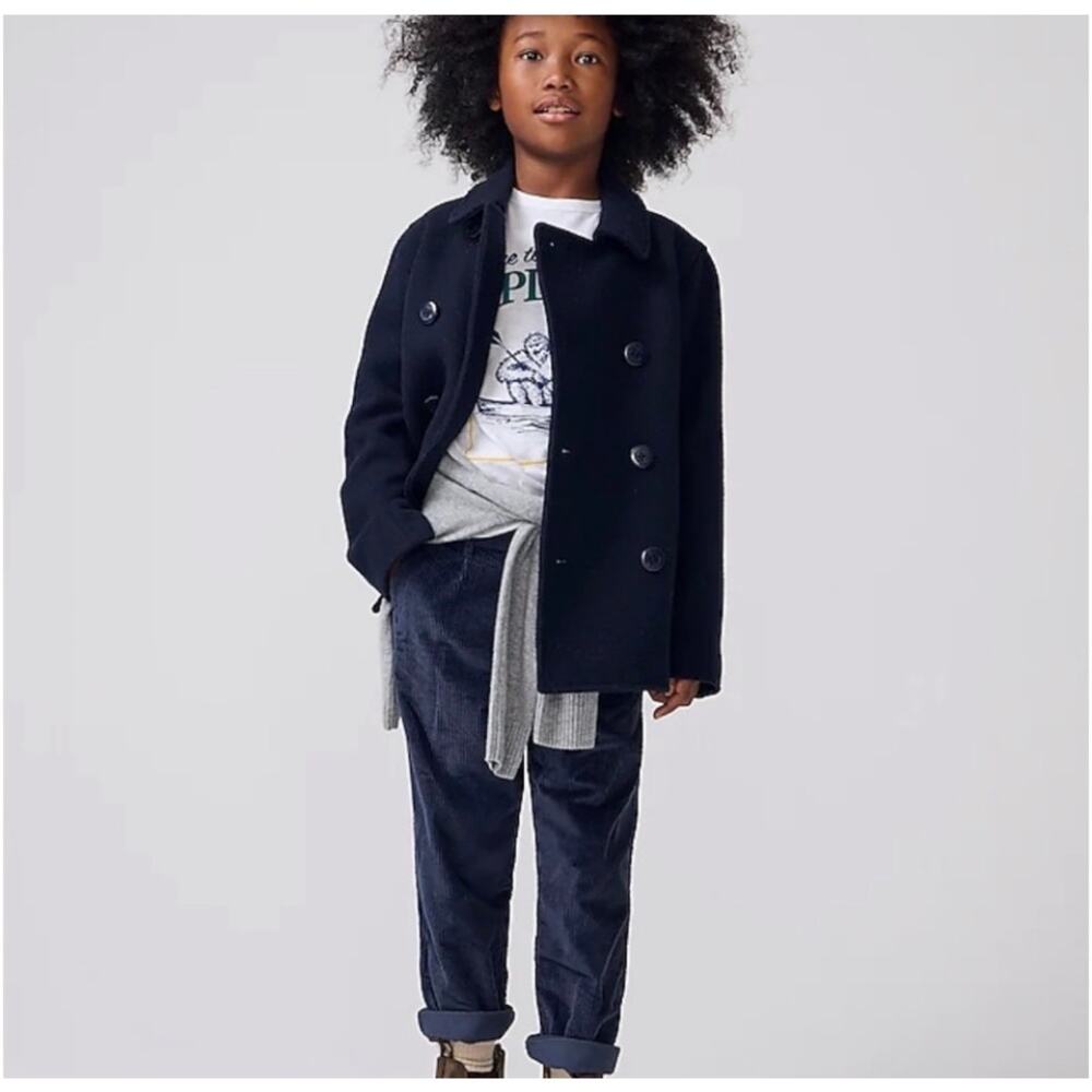 Crewcuts Navy Peacoat Jacket Kids 10 Wool Blend Anchor Buttons Classic Coat